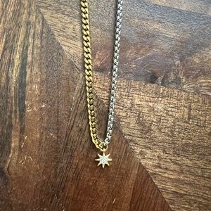 Dainty layering star necklace choker chains two tone gold silver stainless steel